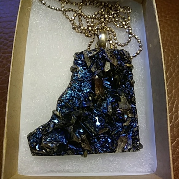 none Jewelry - 925 Blue Titanium Druzy Quartz Pendant